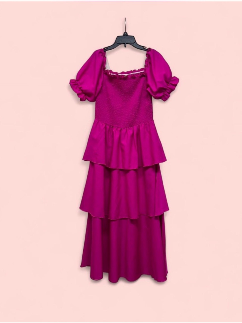 Women's Tiered Puff-Sleeve Dress in Magenta